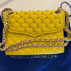 Rebecca Minkoff Yellow Quilted Studded Crossbody Bag with Chain Strap